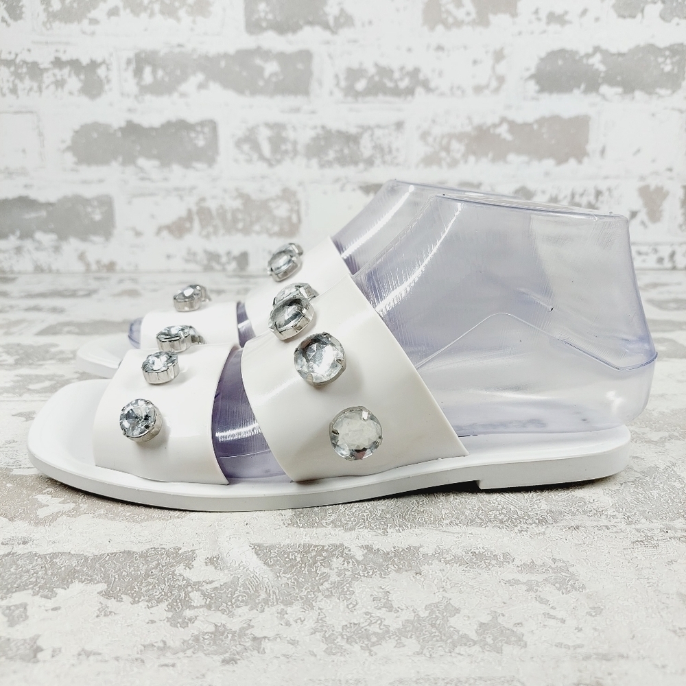 New Schutz Lizzie Crysta White Slides Sandals O620